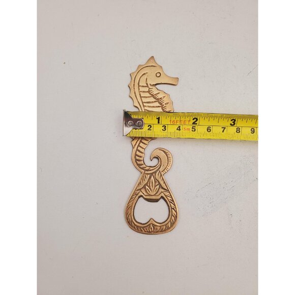 Seahorse bottle opener cap opener brass bottle opener metal figure mid century - Picture 9 of 10